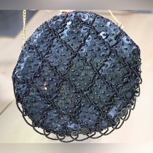 Cute black sequined round purse, clutch
